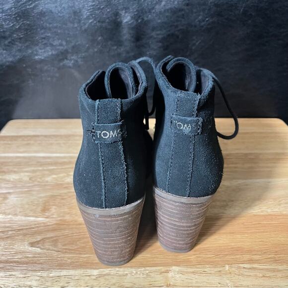 Toms Hyde Black Suede Lace‎ Up Ankle Wedge Boots Size 7.5 - Picture 7 of 9